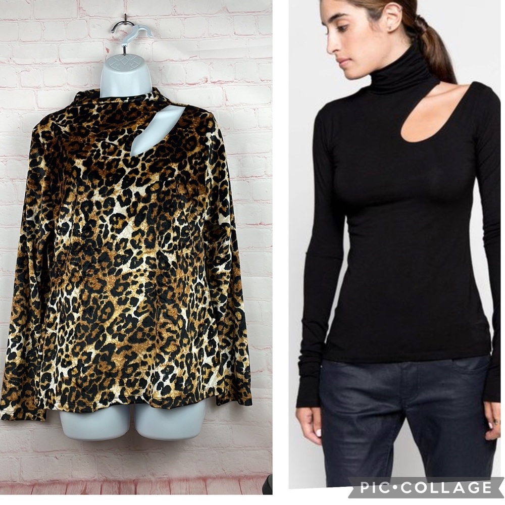 Boston Proper Leopard Print and Black Cutout Tops